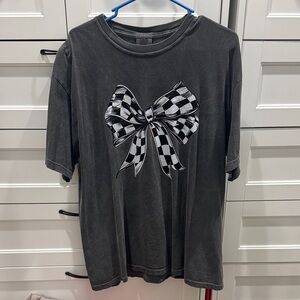 Comfort Colors Black Tee with Checkered Bow